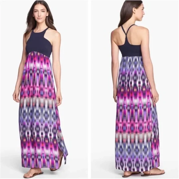 knee length dresses for ladies Alice & Trixie Silk Pink and Blue Halter Dress, M